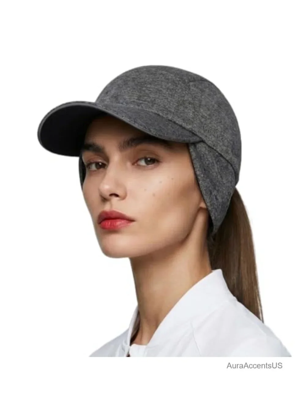 Fleece Ponytail Running Hat with Ear Flaps - Winter Cap for Women